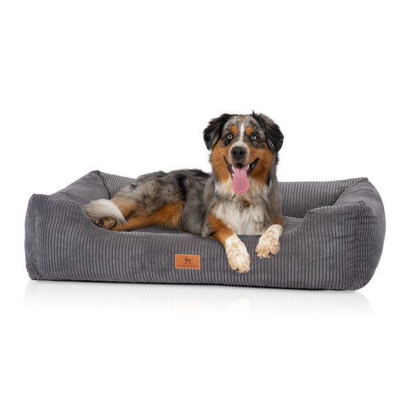 Knuffelwuff Hundebett aus Cord mit Handwebcharakter Olivia XXL 120 x 85cm Grau