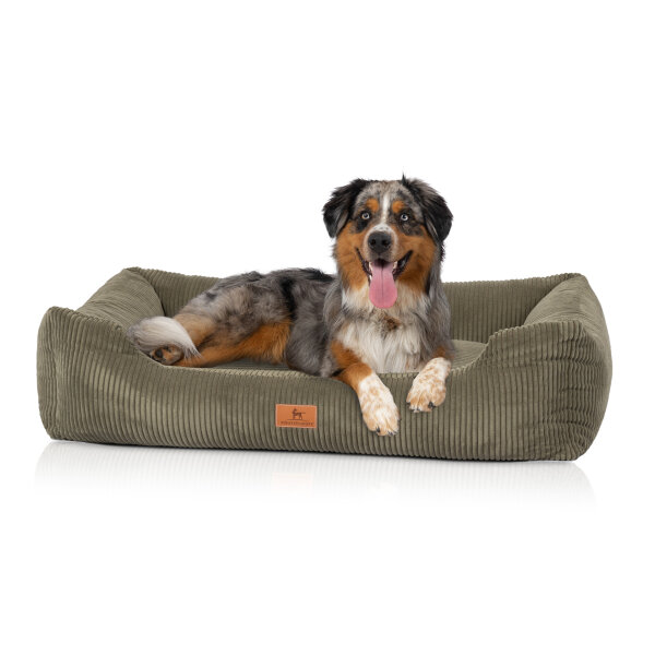 Knuffelwuff Hundebett aus Cord mit Handwebcharakter Olivia XL 105 x 75cm Khaki