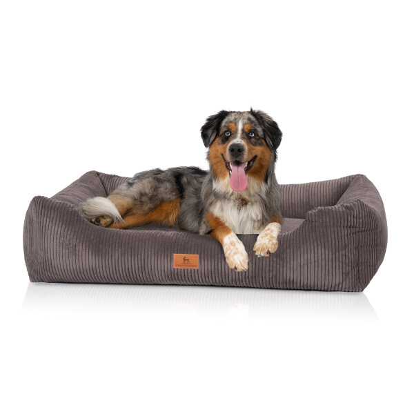 Knuffelwuff Hundebett aus Cord mit Handwebcharakter Olivia XL 105 x 75cm Braungrau