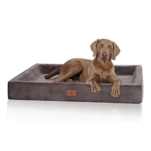 Knuffelwuff orthopädisches Hundebett aus Cord mit Handwebcharakter Santiago S 70 x 50cm Braungrau