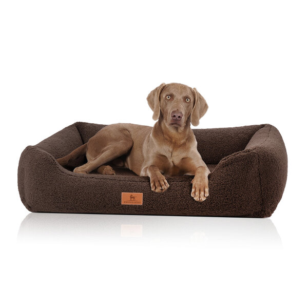 Knuffelwuff orthopädisches Hundebett Wollekopp aus kuscheligem Teddy Material M-L 85 x 63cm Braun