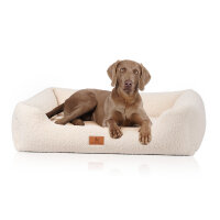 Knuffelwuff orthopädisches Hundebett Wollekopp aus kuscheligem Teddy Material M-L 85 x 63cm Beige