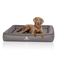 Knuffelwuff Orthopädisches Hundebett aus Laser gestepptem Kunstleder Hampstead S 70 x 50cm Grau