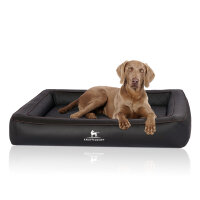 Knuffelwuff Orthopädisches Hundebett aus Laser gestepptem Kunstleder Hampstead S 70 x 50cm Schwarz