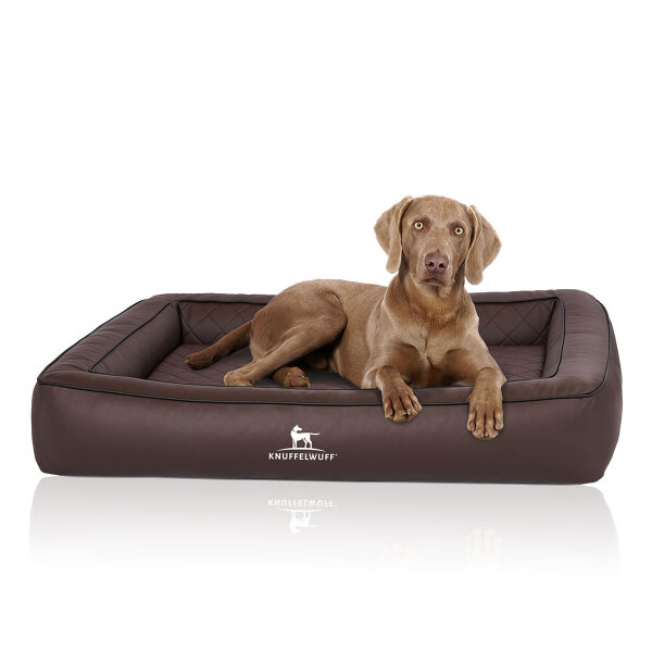 Knuffelwuff Orthopädisches Hundebett aus Laser gestepptem Kunstleder Hampstead S 70 x 50cm Braun