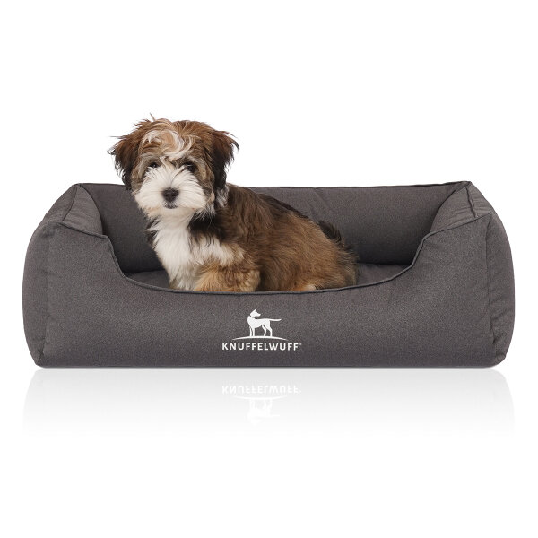 Knuffelwuff Orthopädisches Wasserabweisendes Hundebett Leon aus Velours mit Handwebcharakter M-L 85 x 63cm Anthrazit