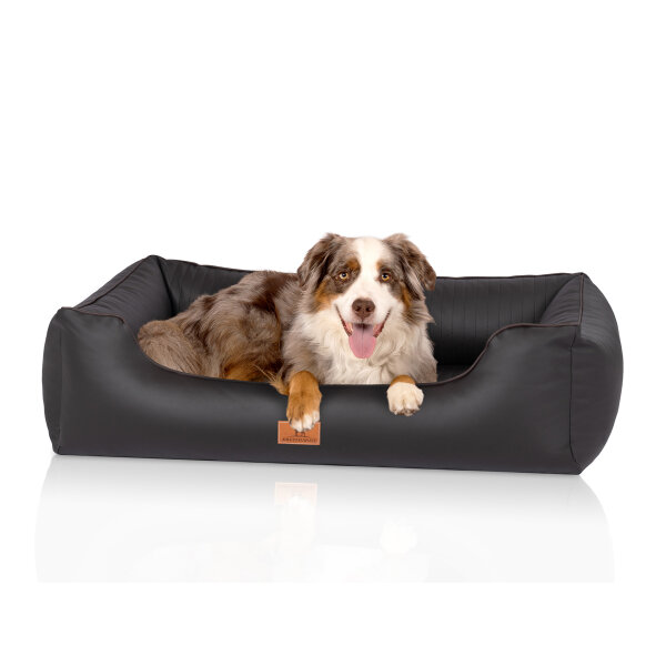 Knuffelwuff orthopädisches Hundebett aus Kunstleder Lovelock XL 105 x 75cm Schwarz