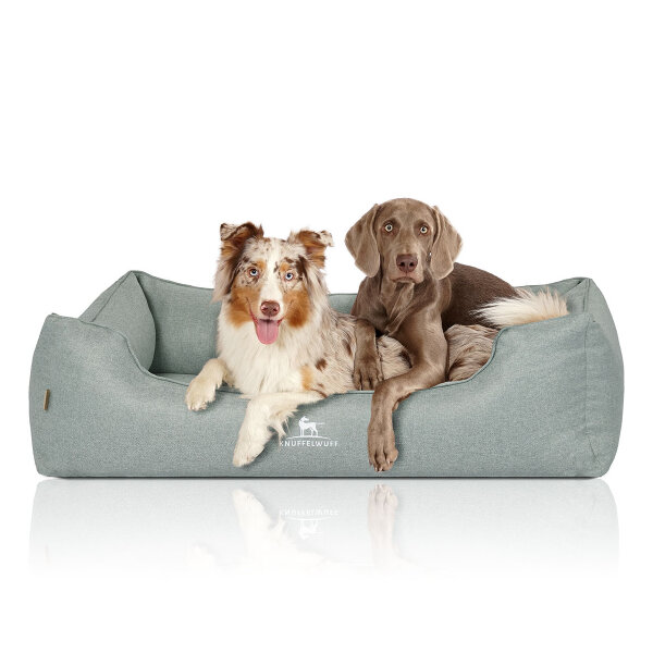 Knuffelwuff Orthopädisches Hundebett Luisa aus Velours mit feinem Handwebcharakter Sunshine Edition XL 105 x 75cm Petrol