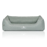 Knuffelwuff Orthopädisches Hundebett Luisa aus Velours mit feinem Handwebcharakter Sunshine Edition XL 105 x 75cm Petrol