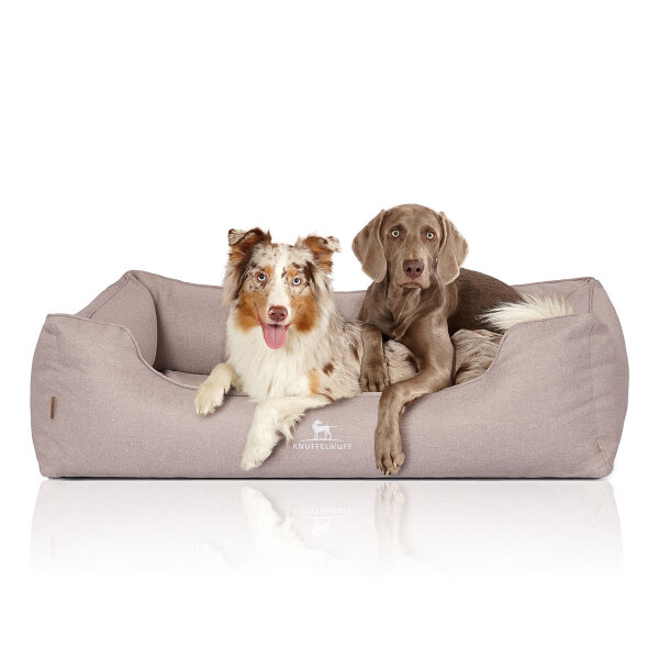 Knuffelwuff Orthopädisches Hundebett Luisa aus Velours mit feinem Handwebcharakter Sunshine Edition XL 105 x 75cm Beige