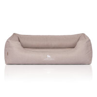 Knuffelwuff Orthopädisches Hundebett Luisa aus Velours mit feinem Handwebcharakter Sunshine Edition XL 105 x 75cm Beige