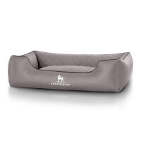 Knuffelwuff Orthopädisches Hundebett Madison aus laser-gestepptem Kunstleder XXL 120 x 85cm Grau