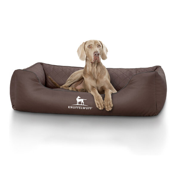 Knuffelwuff Orthopädisches Hundebett Madison aus laser-gestepptem Kunstleder XXL 120 x 85cm Braun