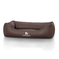 Knuffelwuff Orthopädisches Hundebett Madison aus laser-gestepptem Kunstleder XXL 120 x 85cm Braun