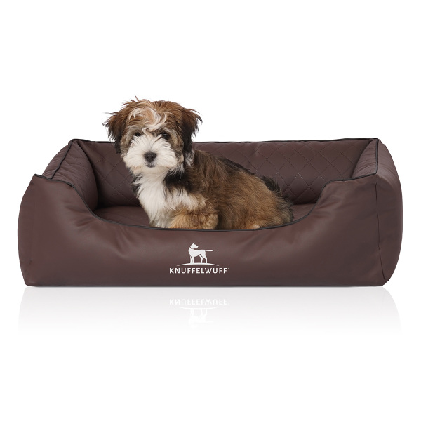 Knuffelwuff Orthopädisches Hundebett Madison aus laser-gestepptem Kunstleder M-L 85 x 63cm Braun