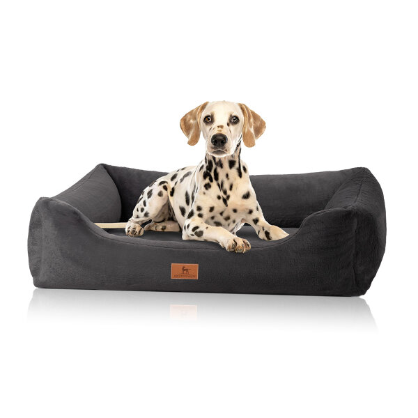 Knuffelwuff orthopädisches Hundebett mit kuschelig weichem Kaninchen Fellimitat Schnuffelupagus S Schwarz