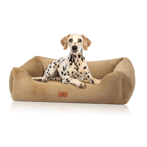 Knuffelwuff orthopädisches Hundebett mit kuschelig weichem Kaninchen Fellimitat Schnuffelupagus XL Braun