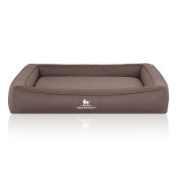 Knuffelwuff Orthopädisches Hundebett aus Velours mit Handwebcharakter Yukon S 70 x 50cm Graubraun