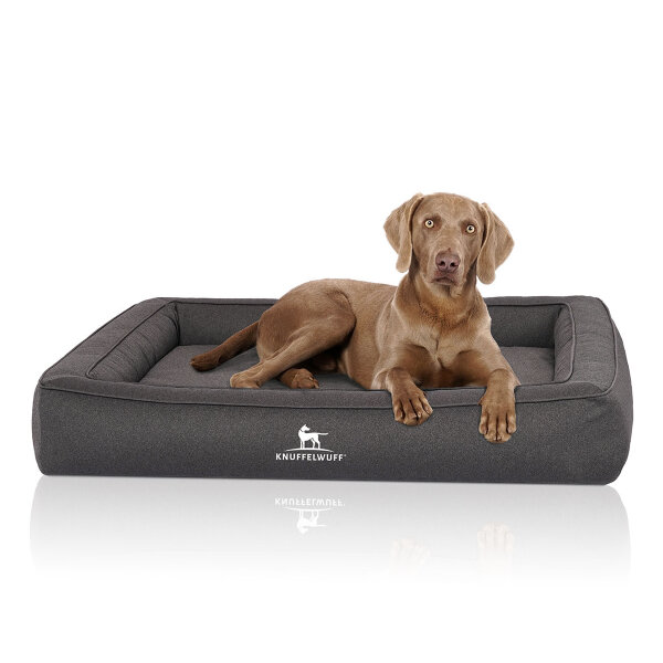 Knuffelwuff Orthopädisches Hundebett aus Velours mit Handwebcharakter Yukon S 70 x 50cm Anthrazit