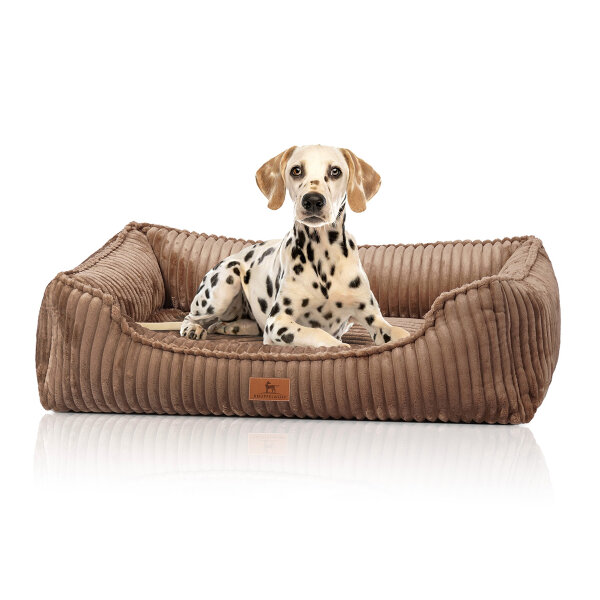 Knuffelwuff orthopädisches Hundebett Sedona aus kuschelig weichem Breitcord M-L Braun