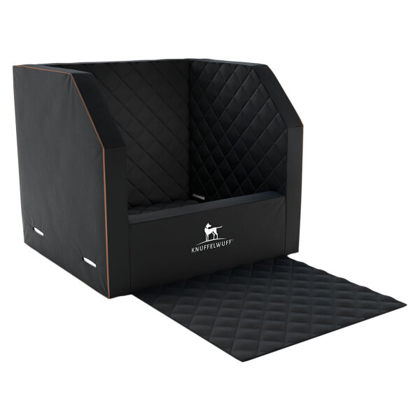 Knuffelwuff Cargo Hunde Auto Transportbox Sicherheit für den Hund und Sitzschutz für den Vordersitz Größe 1 - 35 x 35 x 25cm Schwarz