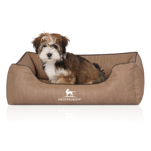 Knuffelwuff Orthopädisches Hundebett Tampa aus laser-gestepptem Kunstleder S 70 x 50cm Camel