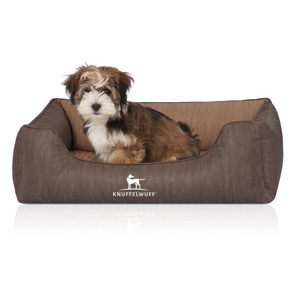 Knuffelwuff Orthopädisches Hundebett Outlander aus laser-gestepptem Kunstleder S 70 x 50cm Coffee/Braun