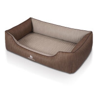 Knuffelwuff Orthopädisches Hundebett Outlander aus laser-gestepptem Kunstleder S 70 x 50cm Braun/Grau