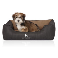 Knuffelwuff Orthopädisches Hundebett Outback aus laser-gestepptem Kunstleder S 70 x 50cm Schwarz/Cappuccino