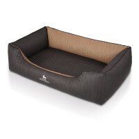 Knuffelwuff Orthopädisches Hundebett Outback aus laser-gestepptem Kunstleder S 70 x 50cm Schwarz/Cappuccino