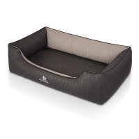 Knuffelwuff Orthopädisches Hundebett Outback aus laser-gestepptem Kunstleder S 70 x 50cm Schwarz/Grau