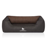 Knuffelwuff Orthopädisches Hundebett Outback aus laser-gestepptem Kunstleder S 70 x 50cm Schwarz/Braun