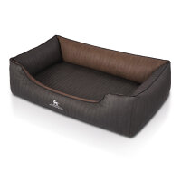 Knuffelwuff Orthopädisches Hundebett Outback aus laser-gestepptem Kunstleder S 70 x 50cm Schwarz/Braun