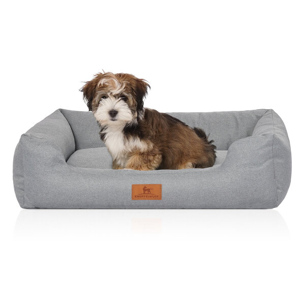 Knuffelwuff Hundebett Emma aus Velours mit feinem Handwebcharakter in Pastellfarben S 70 x 50cm Petrol