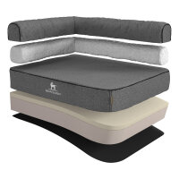 Knuffelwuff Orthopädisches Eck Hundebett Marlie aus Velours mit Handwebcharakter S 70 x 50cm Lehne Links Grau