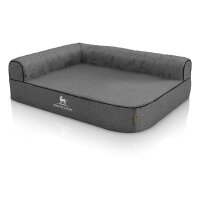 Knuffelwuff Orthopädisches Eck Hundebett Marlie aus Velours mit Handwebcharakter S 70 x 50cm Lehne Links Grau