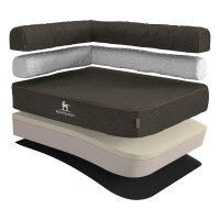 Knuffelwuff Orthopädisches Eck Hundebett Marlie aus Velours mit Handwebcharakter S 70 x 50cm Lehne Links Schwarz