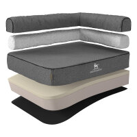 Knuffelwuff Orthopädisches Eck Hundebett Marlie aus Velours mit Handwebcharakter S 70 x 50cm Lehne Rechts Grau