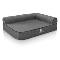 Knuffelwuff Orthopädisches Eck Hundebett Marlie aus Velours mit Handwebcharakter S 70 x 50cm Lehne Rechts Grau