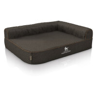 Knuffelwuff Orthopädisches Eck Hundebett Marlie aus Velours mit Handwebcharakter S 70 x 50cm Lehne Rechts Schwarz