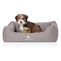 Knuffelwuff Orthopädisches Hundebett Leano aus Velours mit Handwebcharakter S 70 x 50cm Grau
