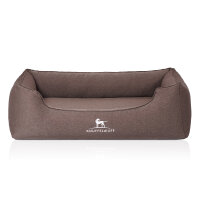 Knuffelwuff Orthopädisches Hundebett Leano aus Velours mit Handwebcharakter S 70 x 50cm Braun