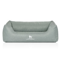 Knuffelwuff Orthopädisches Hundebett Luisa aus Velours mit feinem Handwebcharakter Sunshine Edition S 70 x 50cm Petrol