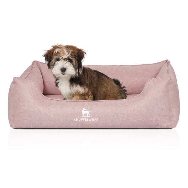 Knuffelwuff Orthopädisches Hundebett Luisa aus Velours mit feinem Handwebcharakter Sunshine Edition S 70 x 50cm Rosa