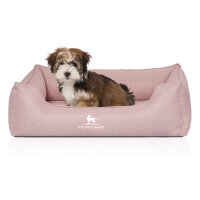 Knuffelwuff Orthopädisches Hundebett Luisa aus Velours mit feinem Handwebcharakter Sunshine Edition S 70 x 50cm Rosa