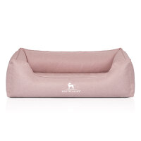 Knuffelwuff Orthopädisches Hundebett Luisa aus Velours mit feinem Handwebcharakter Sunshine Edition S 70 x 50cm Rosa