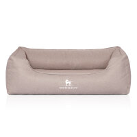 Knuffelwuff Orthopädisches Hundebett Luisa aus Velours mit feinem Handwebcharakter Sunshine Edition S 70 x 50cm Beige
