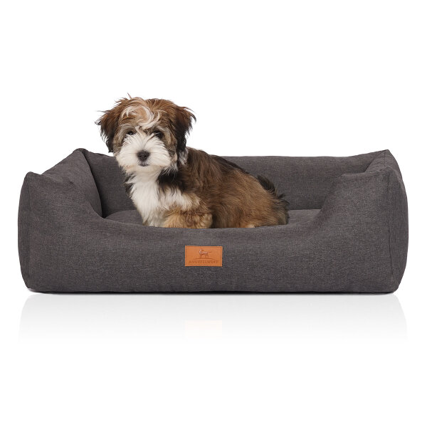 Knuffelwuff Hundebett Lotte aus Velours mit feinem Handwebcharakter S 70 x 50cm Grau