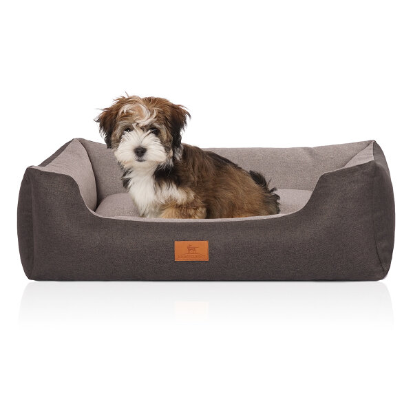 Knuffelwuff Hundebett Luke aus Velours mit feinem Handwebcharakter S 70 x 50cm Schwarz-Grau