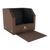Knuffelwuff Cargo Hunde Auto Transportbox Sicherheit für den Hund und Sitzschutz für den Vordersitz Größe 2 - 45 x 45 x 30cm Braun/Schwarz